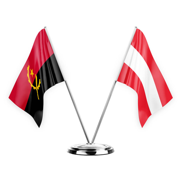 Two table flags isolated on white background 3d illustration, angola and austria - Photo, Image