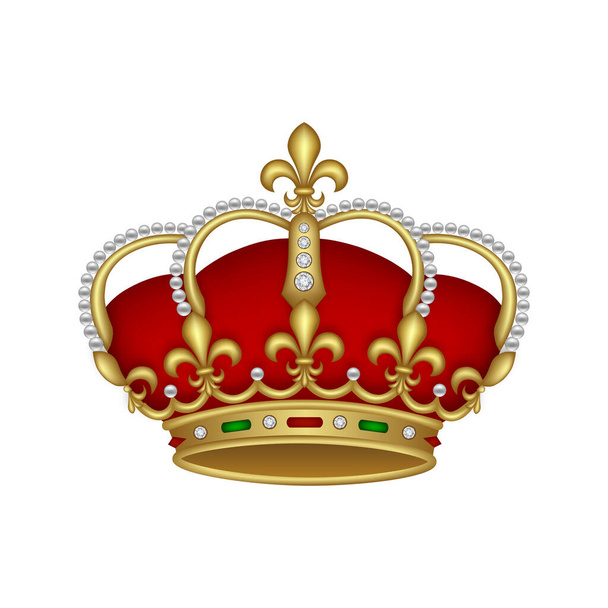 isolated royal crown illustration. gold crown with diamonds and precious stones - Vector, Image