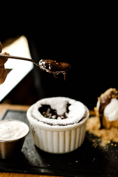 Chocolate Souffle with ice cream - Zdjęcie, obraz