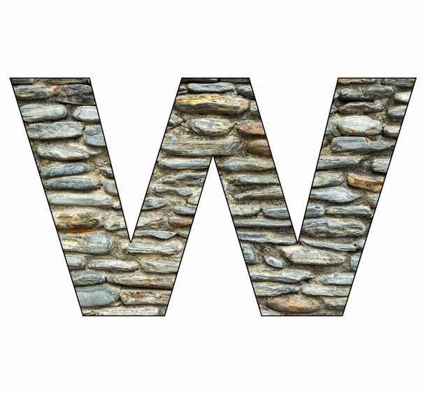 Rustic stone letter w - Black background - Foto, afbeelding