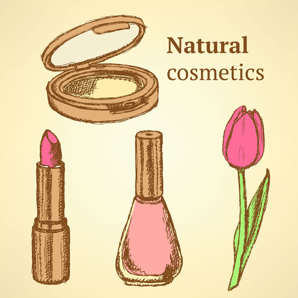 Sketch beauty equipment with tulip - Vector, Image