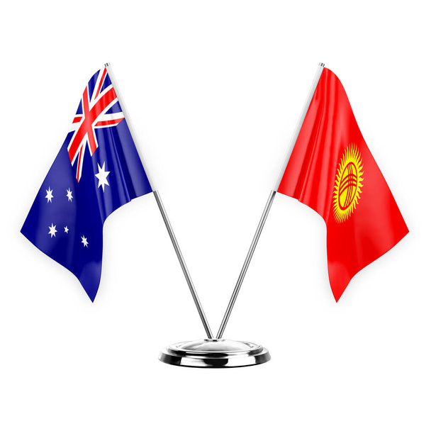 Two table flags isolated on white background 3d illustration, australia and kyrgyzstan - Foto, immagini