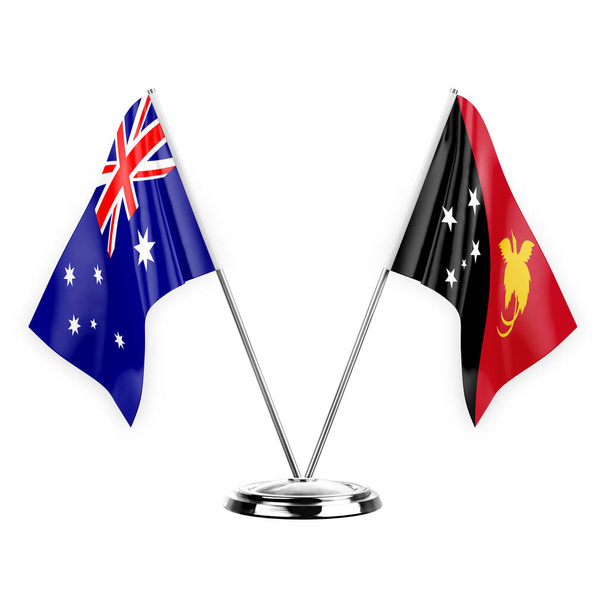 Two table flags isolated on white background 3d illustration, australia and papua new guinea - Foto, Bild