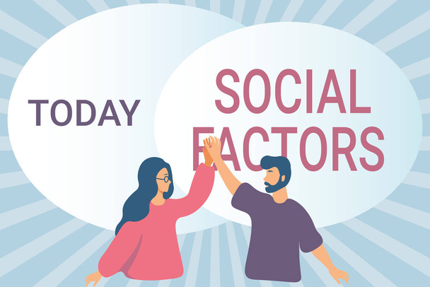 Inspiration showing sign Social Factors. Business showcase Things that influences lifestyle Cultural Differences Happy Colleagues Illustration Giving High Fives To Each Other. - Photo, Image