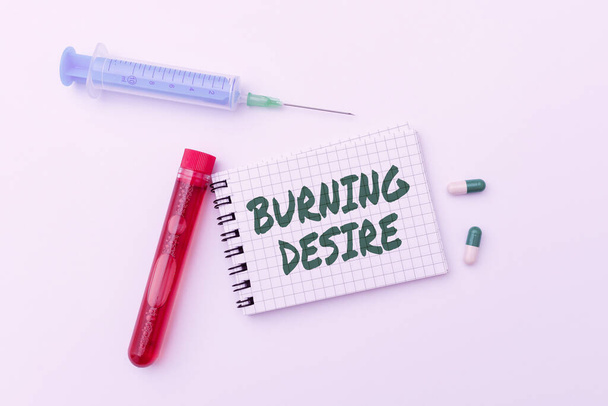 Käsinkirjoitusmerkki Burning Desire. Business yleiskatsaus Erittäin kiinnostunut jotain halusi sitä hyvin paljon Research Notes For Virus Prevention, Suunnittelu Medical Procedures - Valokuva, kuva