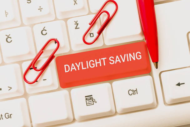 Text caption presenting Daylight Saving. Business concept Storage technologies that can be used to protect data Transcribing Internet Meeting Audio Record, New Transcription Methods - Photo, Image