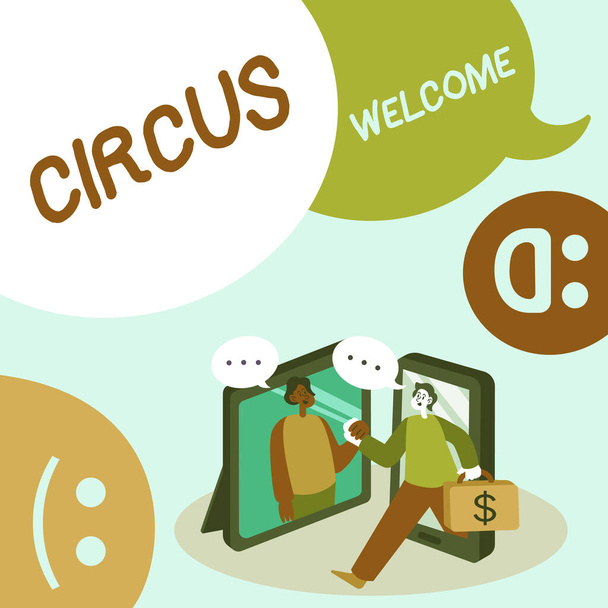 Podepsat zobrazení Cirkusu Vítejte. Internet Koncepce výstav krásy Přednosti dovedností a odvahy -42439 - Fotografie, Obrázek