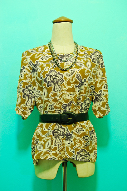 Blusa de mulher estilo vintage no fundo verde
 - Foto, Imagem