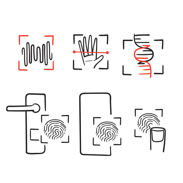 hand drawn doodle biometric and authentication icon illustration symbol isolated - Vector, Imagen