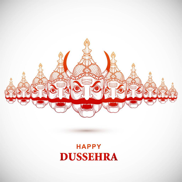 Feliz celebración dussehra ravan enojado con diez cabezas diseño de boceto - Vector, Imagen