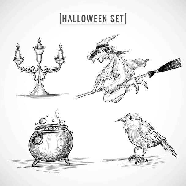 mão desenhado halloween elementos set esboço ilustração - Vetor, Imagem