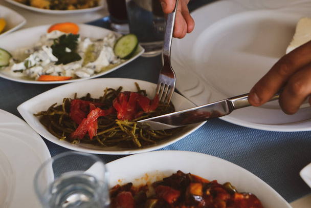 Geleneksel Türk ve Yunan yemek meze masası - Fotoğraf, Görsel