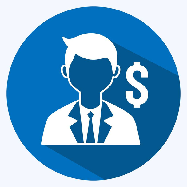 Banker Icon in trendy long shadow style isolated on soft blue background - Vector, Image