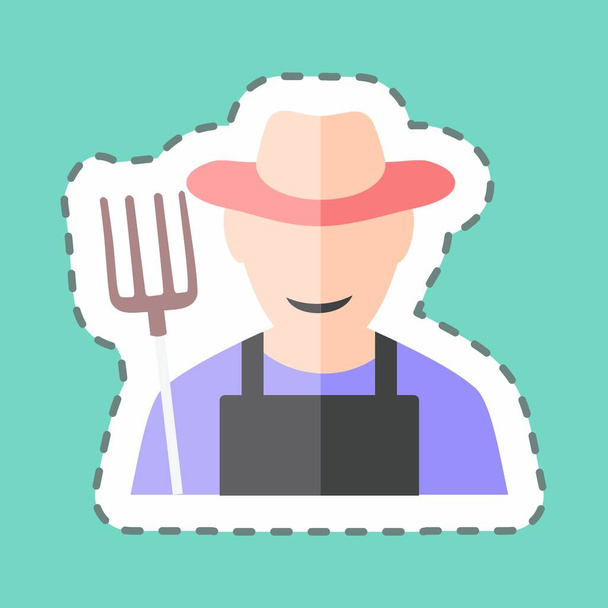 Farmer Sticker in trendy line cut isolated on blue background - Vector, Imagen