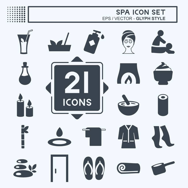 Spa Icon Set in trendy glyph stijl geïsoleerd op zachte blauwe achtergrond - Vector, afbeelding