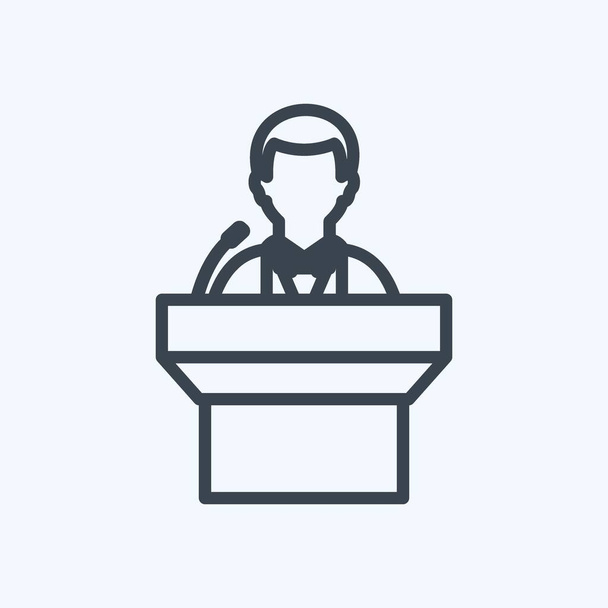 Speaking on podium Icon in trendy line style isolated on soft blue background - Vector, Imagen