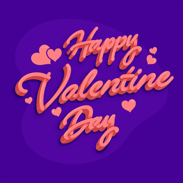 3D Peach Happy Valentine Day Font With Hearts On Violet Background. - ベクター画像