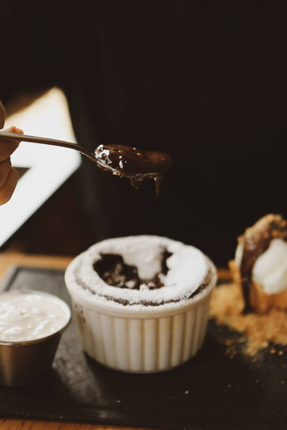 Chocolate Souffle with ice cream - Фото, изображение