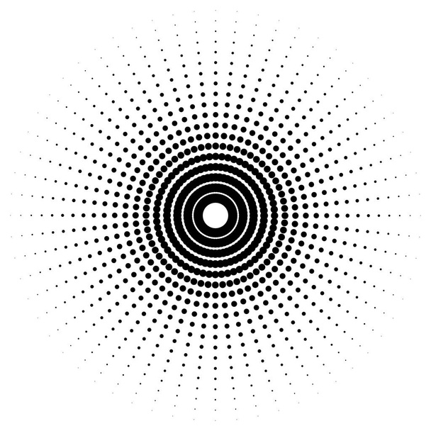 Abstracte radiale halve toon gestippelde cirkel. Ronde stip indeling. Vector illustratie geïsoleerd op witte achtergrond. - Vector, afbeelding