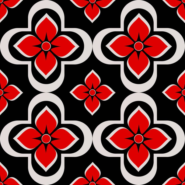 Floral seamless background. Red black texture with abstract floral pattern. Repeating design. - Foto, imagen