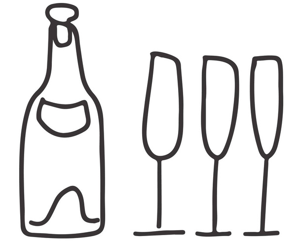 Bouteille de champagne et verres dessin dood illustration vectorielle - Vecteur, image