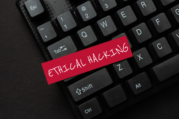 Text sign showing Ethical Hacking. Conceptual photo a legal attempt of cracking a network for penetration testing Abstract Online Typing Contest, Creating Funny Online Book Ideas - Фото, изображение