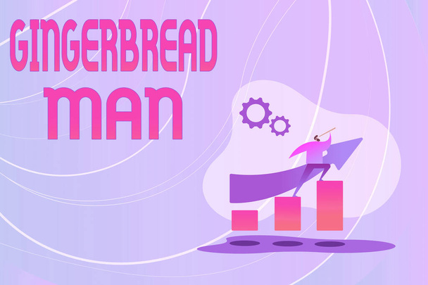 Ręczny napis Gingerbread Man. Biznesowe ciasteczko koncepcyjne wykonane z piernika zwykle w postaci ludzkiego Kolorowego Obrazu Wyświetlającego Postęp, Abstrakcyjne Prowadzenie i Ruch naprzód - Zdjęcie, obraz