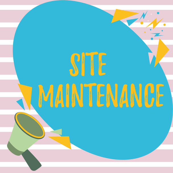Writing displaying text Site Maintenance. Business overview Monitoring and regularly checking your website for issues Megaphone Drawing Speaking To Chat Cloud Making Announcement. - Foto, Imagem