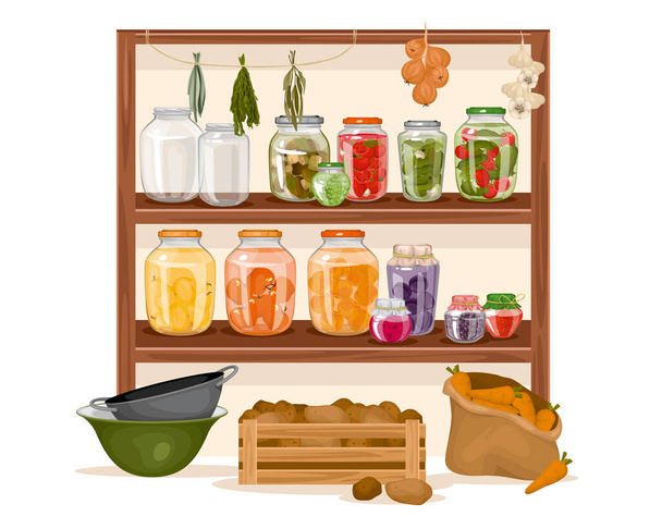Pantry Shelf With Homemade Pickles - Vector, Image