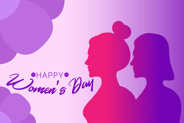 ilustração cartaz do dia feliz das mulheres, com uma imagem silhueta de duas mulheres bonitas. As meninas fortes e corajosas apoiam um a outro. Fraternidade e amizade feminina - Vetor, Imagem