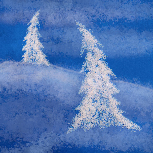 Christmas tree made of a coarse seasalt on blue paper background  - Photo, image