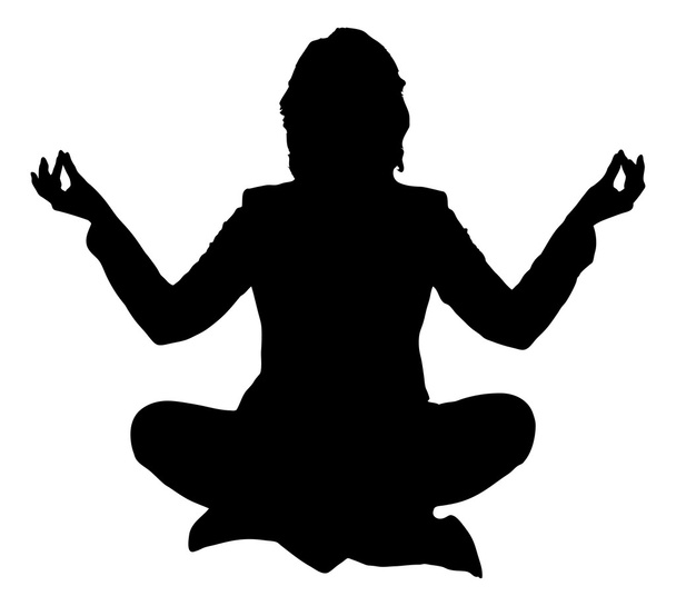 Silhouette Frau praktiziert Yoga in Lotusposition - Vektor, Bild