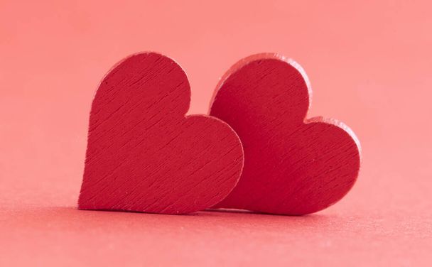Hearts of fabric on a pink background. Time for lovers' day, Valentine's day. - Photo, Image