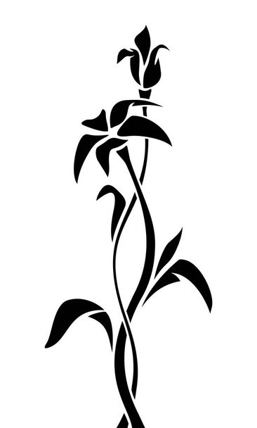 Vector black silhouette of flowers isolated on a white background. Floral design element. - ベクター画像