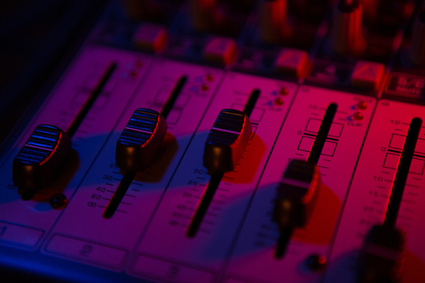 sound mixer and faders close up DJ disco music - Photo, Image