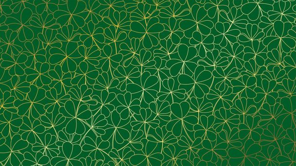 Πολυτελές κομψό φόντο γραμμή τέχνη χρυσό τριφύλλι φύλλα σε πράσινο φόντο - Διάνυσμα, εικόνα