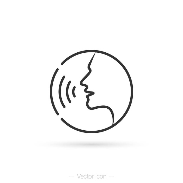 Conversion icon. Podcast icon. Talking human side profile. sound waves. Voice recognition, singing, Voice control, noise concept. vector illustration. - ベクター画像