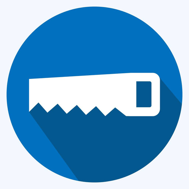 Icono de sierra manual en estilo de sombra larga de moda aislado sobre fondo azul suave - Vector, imagen