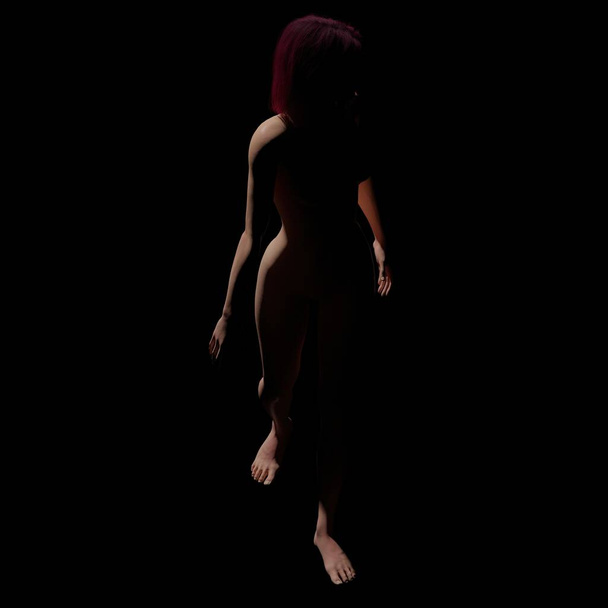 Silueta odhalující tvary dospělého guben ženské tělo na tmavém pozadí 3d realistické ilustrace - Fotografie, Obrázek