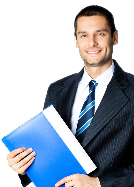  Businessman with folder, isolated on white  - Fotografie, Obrázek