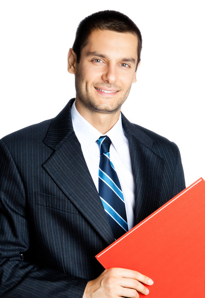  Businessman with folder, isolated on white - Φωτογραφία, εικόνα