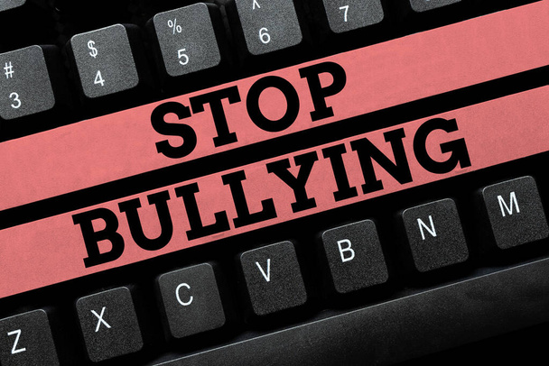 Texto manuscrito Stop Bullying. Word Written on Fight and Eliminate this Aggressive Unacceptable Behavior Abstract Typing Product Documentations, Creating Brand New Book - Foto, imagen
