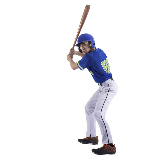 Baseball hráč v akci a izolované na bílém - Fotografie, Obrázek