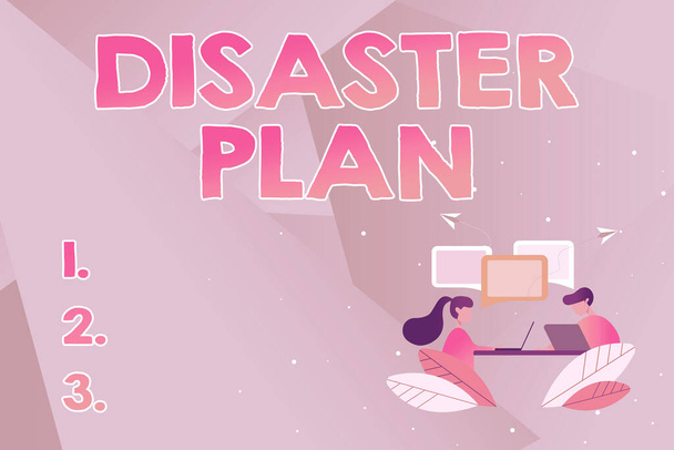 Text showing inspiration Disaster Plan. Business overview Respond to Emergency Preparedness Survival and First Aid Kit Abstract Conversation And Interview, Global Connectivity Concept - Foto, Bild
