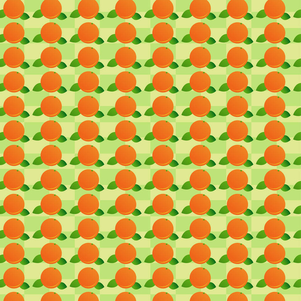 A seamless pattern with oranges and leaves on green background  - Vetor, Imagem