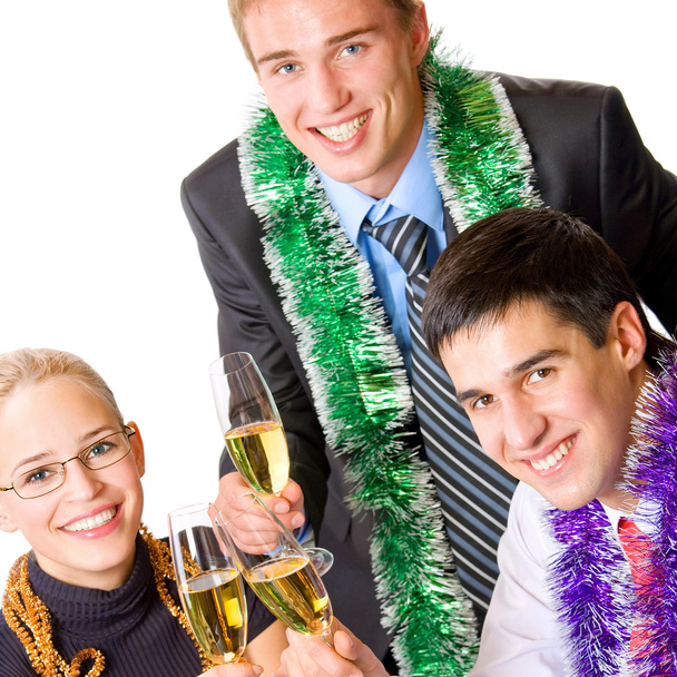 Three happy businesspeople with champagne  - Fotoğraf, Görsel