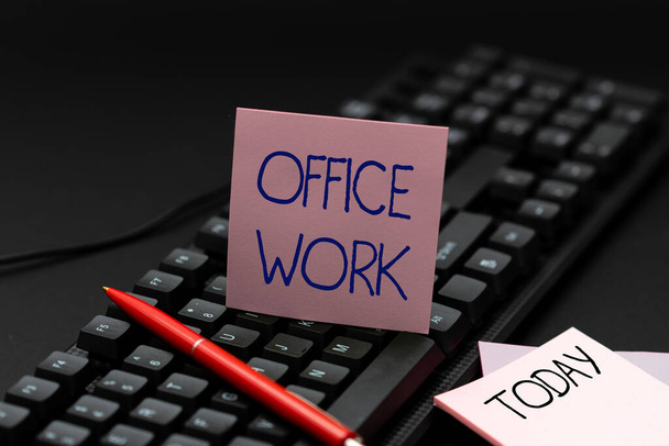Writing displaying text Office Work. Business showcase a work that primarily happens in the office environment Typing Online Website Informations, Editing And Updating Ebook Contents - Foto, Imagem