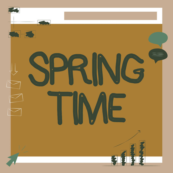 Writing displaying text Spring Time. Word for temperate season of the year identified by a revival of plants Illustration Of Board Receiving Messages And Searching Improvements. - Photo, Image