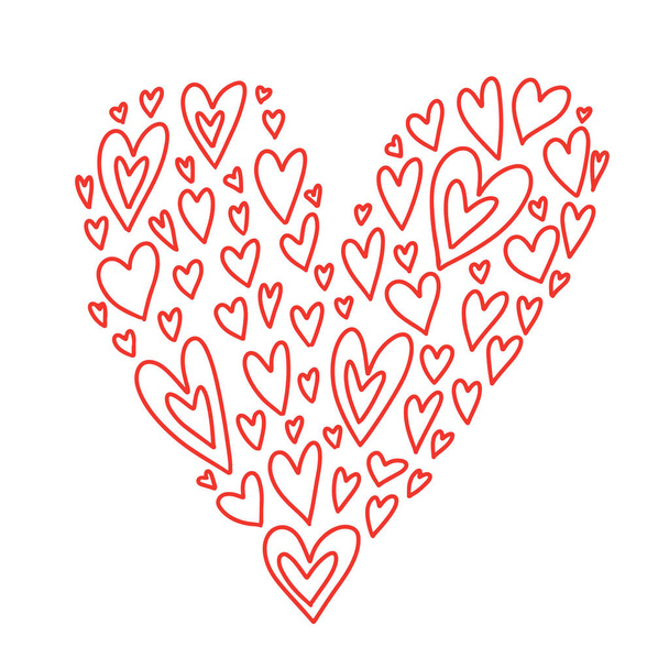 El corazón dibujado a mano dibuja garabatos en un marco en forma de corazón. Linda colección de clip art simple romántico conjunto para el día de San Valentín, boda, diseño del amor, tarjeta de felicitación, cartel, bandera, impresión. - Vector, Imagen