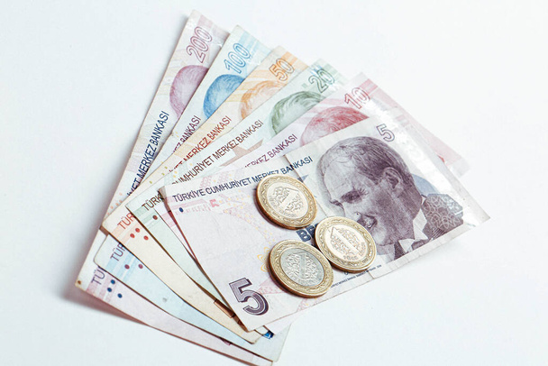 Turkish currency, Turkish lira banknotes - Фото, изображение